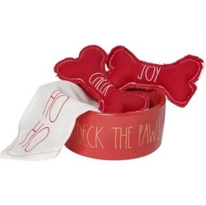 Rae Dunn Holiday Bandana Pet Bowl & Squeeze Toys